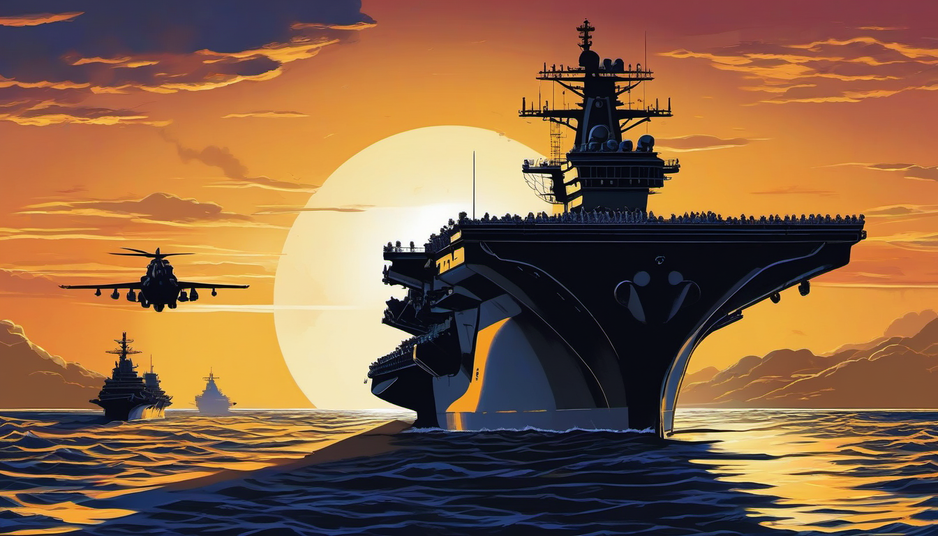 US aircraft carrier departing Indo-Pacific for Middle East, strategic vacuum illustration