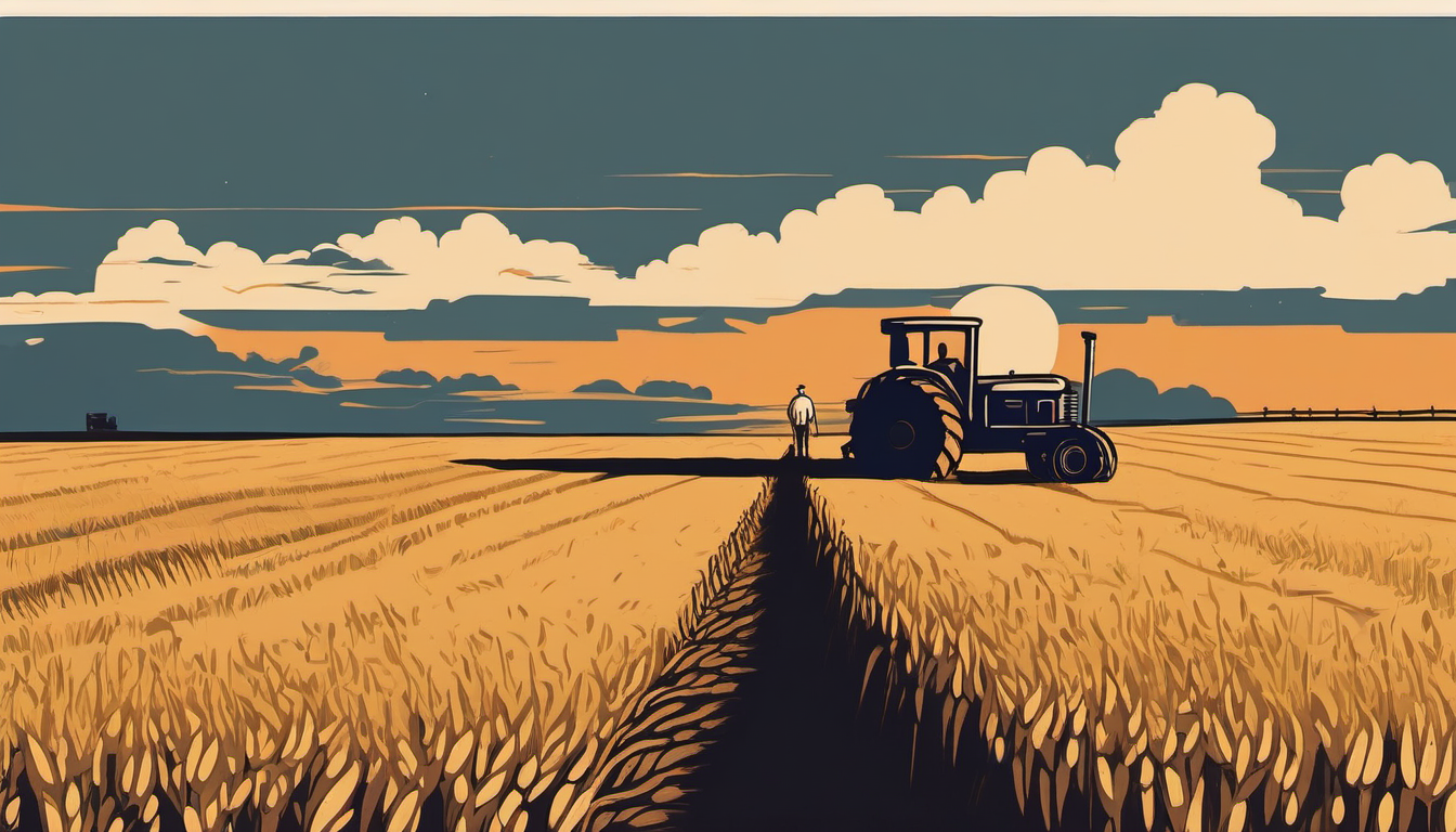 American farmland crisis - abandoned tractor in empty wheat field