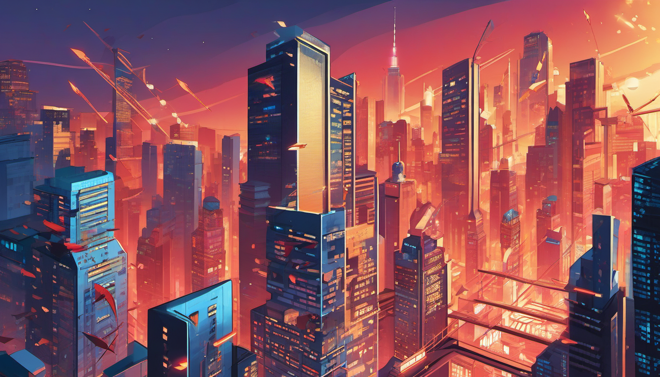 Split illustration showing Asian markets rising and US tech declining