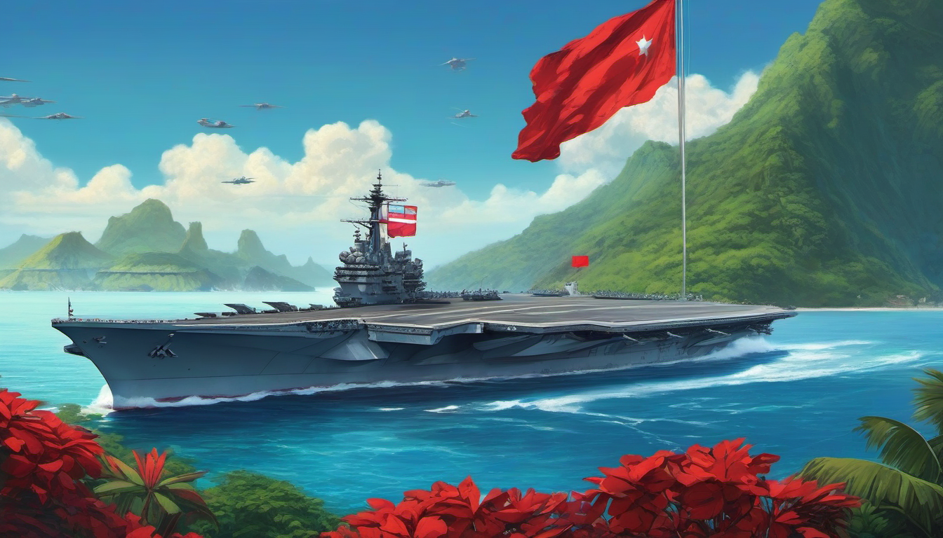 Indonesian Navy aircraft carrier Giuseppe Garibaldi sailing through tropical waters