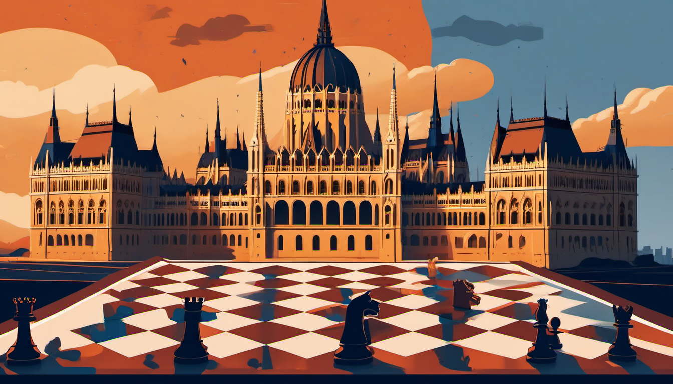 Hungary Parliament Budapest political showdown illustration