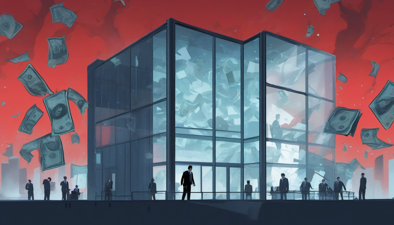 Illustration of phantom workers fading in an office building made of statistics