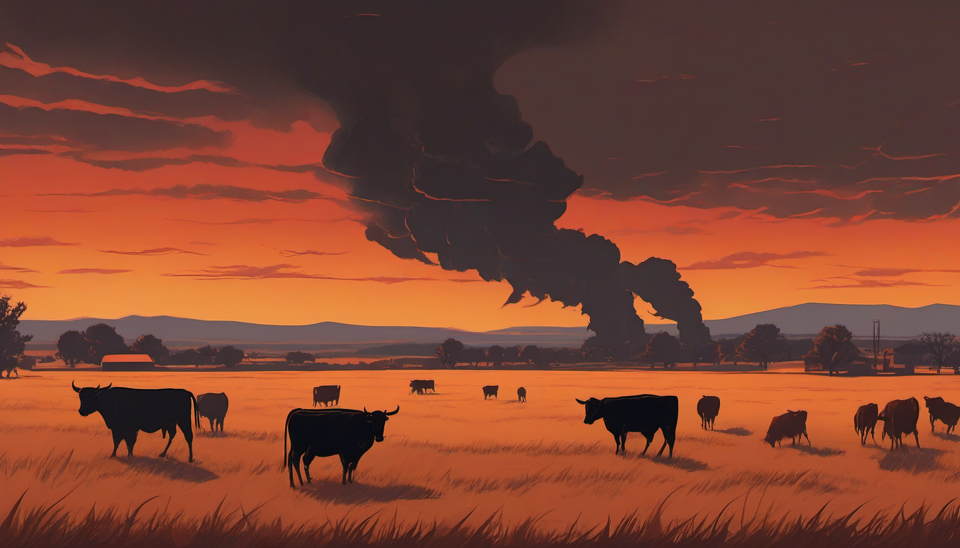 Plains megafire illustration - wildfire sweeping across Oklahoma and Kansas grasslands