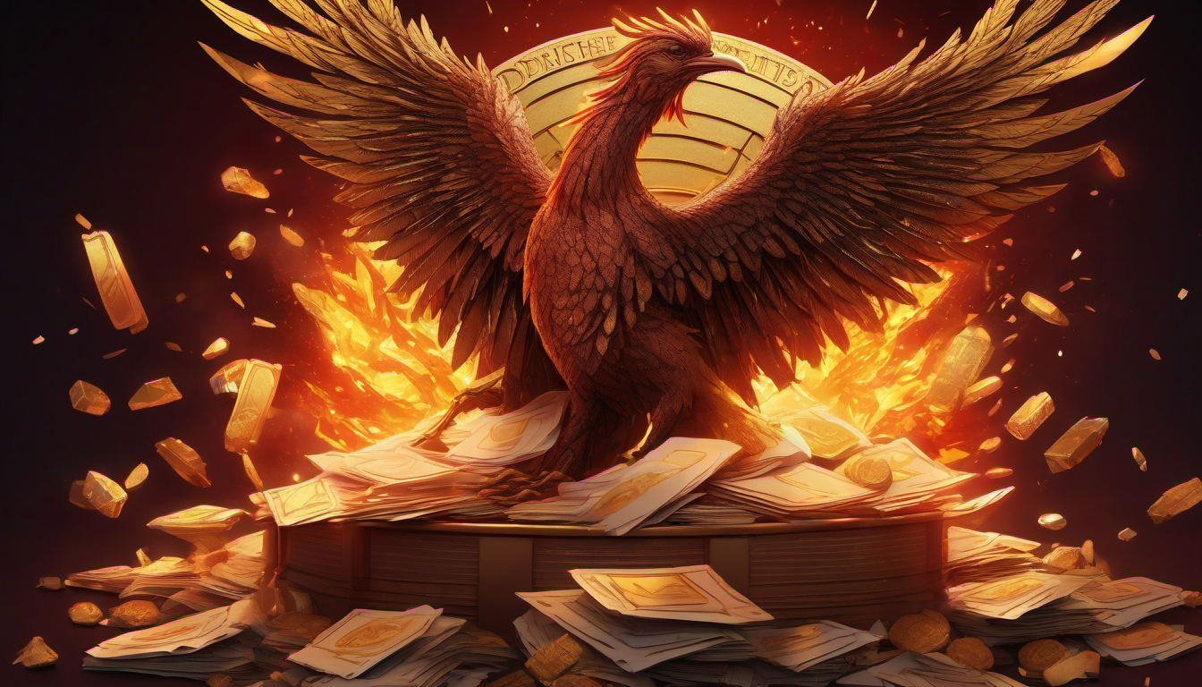 Phoenix rising from Supreme Court flames with semiconductor chips and medicine