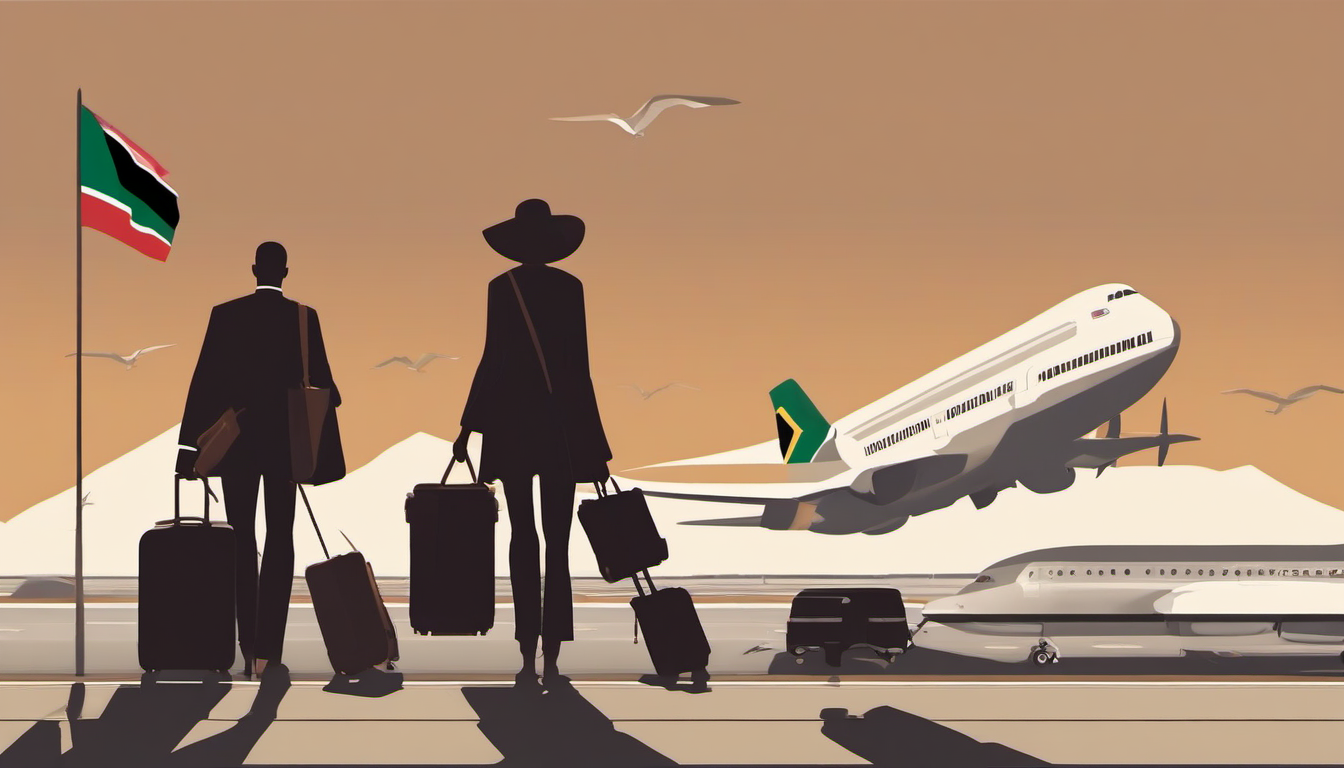 Editorial illustration of white South African refugee program