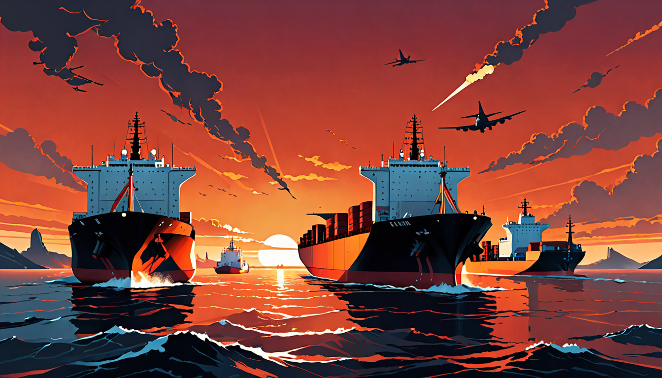 Oil tankers navigating through contested strait