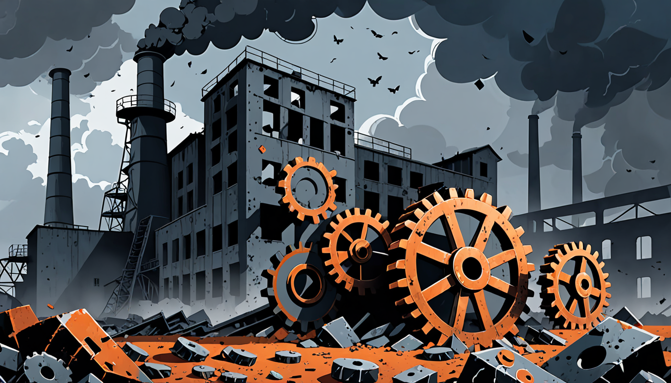 Germany economic decline illustration - crumbling industrial machinery